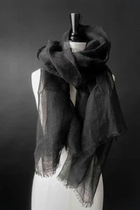 Sciarpa di lino oversize vintage, nera - Foto 1 di 5
