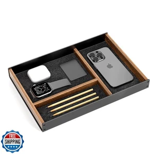 UPERGO Desk Drawer Organizer Tray, Mens Valet Made of Aluminum and Walnut, Ae - Picture 1 of 5