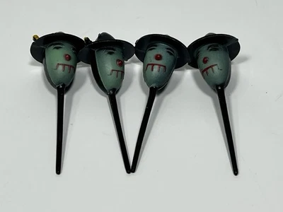 Lote De Colección De 4 Halloween Brujas Verdes Espeluznantes Taza Pastel Toppers Plástico Foto 1 de 4