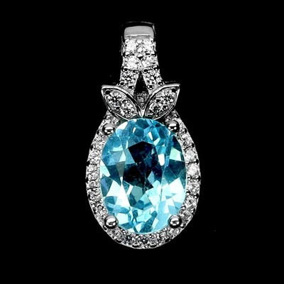 925 Sterling Silver Pendant Oval Swiss Blue Topaz 8x6mm Natural Gemstone Jewelry - Image 1 of 4