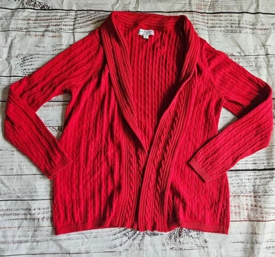 Cárdigan Kim Rogers Petite Frente Abierto Rojo Cable Tejido Suéter Talla PL Algodón Foto 1 de 4