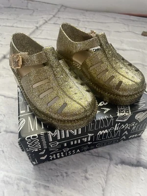 Mini Melissa Aranha Mary Jane Shoes Toddler Girl 9 Gold Jelly Sandals Fisherman - Image 1 of 3