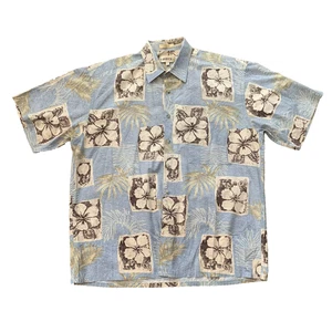 Campia Moda Hawaiian Shirt Mens X Large Blue Palm Leaf Hibiscus Floral Pocket - Picture 1 of 7