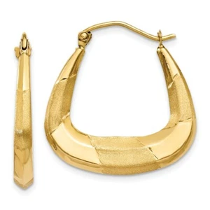 14k 14kt Yellow Gold Polished Satin and Diamond-cut Hoop Earrings 22 mm X 4 mm - Picture 1 of 3