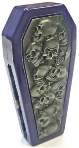 Eclipse Purple Skulls Design Crushproof Metal Coffin Shaped Cigarette Case, 100s
