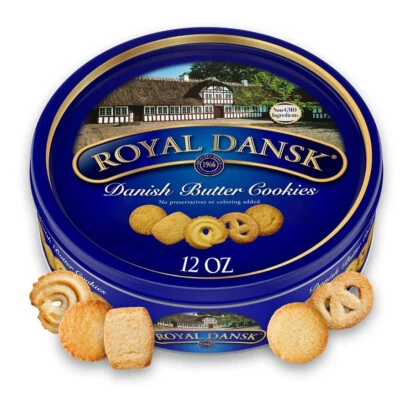 Selección de galletas de mantequilla danesas Royal Dansk, lata de 12 oz - auténtico surtido de Foto 1 de 4