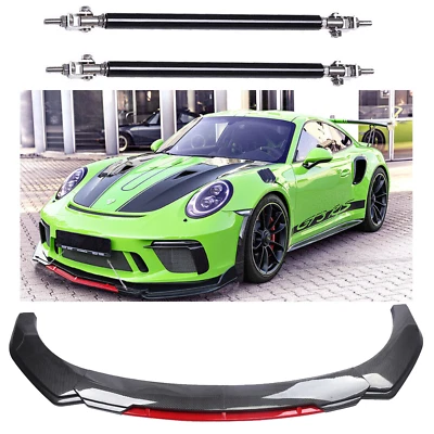 For Porsche 911 /Carrera GT Front Bumper Lip Spoiler Splitter Strut Rods Carbon - Image 1 of 4