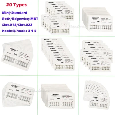 20X AZDENT Ortho Dental Brackets Mini/Standard Roth/MBT.018/022 Hooks 3/3-4-5