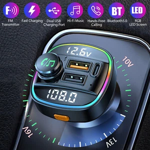 Mult-Fuction Car Wireless FM Transmitter Adapter USB PD Charger AUX Hands-Free - Picture 1 of 10