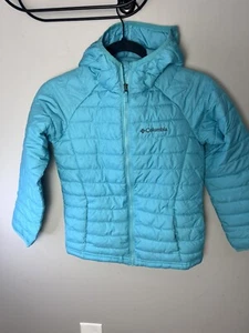 Columbia Powder Lite Insulated Hooded Jacket Blue Teal Girls Size S 7/8 - Picture 1 of 8