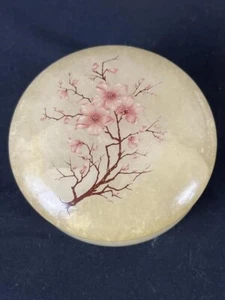 Vintage Kirschblüte echt Alabaster handgeschnitzt in Italien Schmuckschatulle mit Deckel - Bild 1 von 3