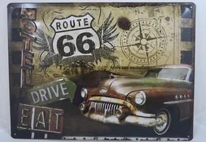 LARGE Tin Metal Embossed Sign ROUTE 66 HOTEL DRIVE EAT- 40X30CM Licensed - Bild 1 von 1