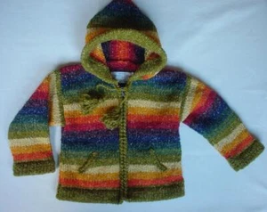 Hoodie Sweater Jacket Boy or Girl Hand Knit Ecuador Hippie Boho Approx Sz 5 - Picture 1 of 8