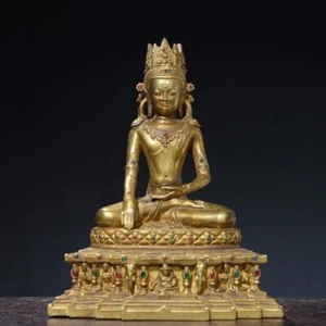 8.7" Antique Tibet Tibetan Buddhism temple Bronze gilt Tara Bodhisattva statue - Picture 1 of 9