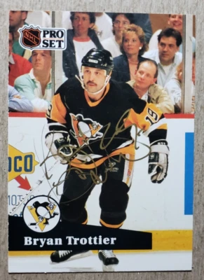 Bryan Trottier Signed 1991 Pro Set Autograph Hockey Card Penguins Auto - Image 1 of 2