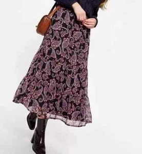 EX DOROTHY PERKINS BLACK PAISLEY PRINT CHIFFON TIERED SKIRT NEW (ref 446) SALE - Picture 1 of 2
