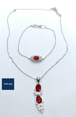 COLLANA DONNA CIONDOLO CON BRACCIALE ARGENTO 925 STERLING ZIRCONI  RUBINO kate - Immagine 1 di 4