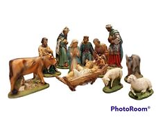 Vt Large 12 Pc Chalkware Nativity Set Figurines Animals 3.5-11"High Signed C.S.