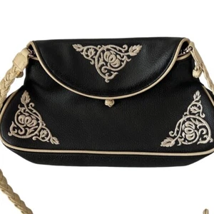 RARE CHRISTINE DEGENNARO WOMEN Black Beige Vintage LEATHER SHOULDER BAG. ITALY - Picture 1 of 7