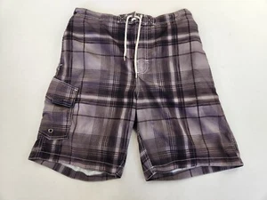 Paradise Collection Mens L Plaid Swim Short Trunks Boardshorts Gray Pockets - Picture 1 of 8