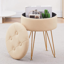 Cpintltr Faux Leather Storage Ottoman Round Footrest Stool Multifunctional with