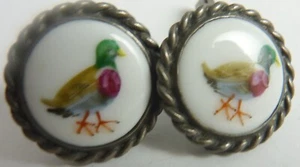 Michaud Hand Painted Ducks Vintage Sterling Silver Cufflinks - Picture 1 of 5