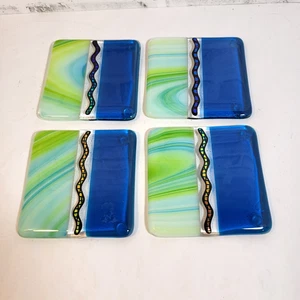 Set of 4 Fused Art Glass Drink Coasters Art Iridescent 3.5" - Picture 1 of 7