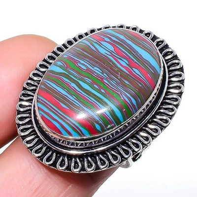 Anillo de plata de ley 925 con piedras preciosas de calílice arco iris tamaño 6,5 W476 Foto 1 de 4