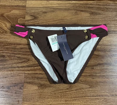 Tommy Hilfiger Swimwear Girls Color Block Bikini Bottom Size 8 Brown Pink NEW - Image 1 of 4