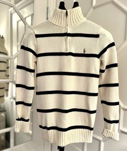 Polo Ralph Lauren Boys 1/4 Zip Striped Off-White Sweater - L (14/16) - Picture 1 of 4