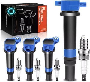 4er Set (blau) Zündspulenpaket und Iridium Zündkerzen kompatibel mit Hyund - Bild 1 von 9