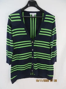 AUGUST SEIDE GR. M Neu ohne Etikett Baumwolle/Rayon marine/limettengrün dünner Strick Cardigan Pullover - Bild 1 von 19