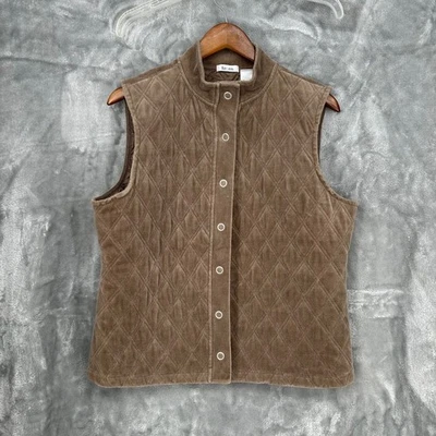 Chaleco acolchado de terciopelo Liz & Co para mujer XL marrón a presión cuello delantero sin mangas Foto 1 de 4