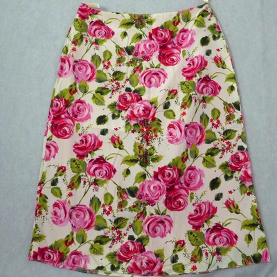 Marks & Spencer 100% Silk Floral Skirt Pink Mix Size 14 Lined 27” Midi UK Made - Image 1 of 4
