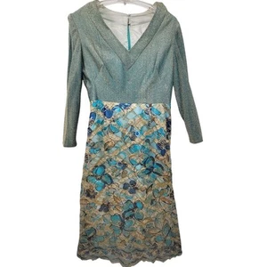 Vintage 60s Lurex Metallic Floral Long Sleeve V-Neck Straight Maxi Dress size 14 - Picture 1 of 16
