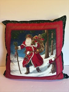 Vintage Handmade Christmas Quilt Pillow Santa Father Claus Nature 14x14 - Picture 1 of 4