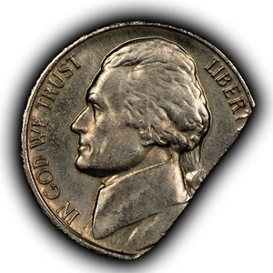 5c Jefferson Nickel - Mint Error Straight Clipped Planchet - SKU-Z5701 - Picture 1 of 9