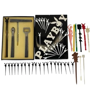 Lot Of Vtg Playboy Bar Set Retro Decor Bunny Stir Sticks Tiki Bundle Various MCM - Photo 1/16