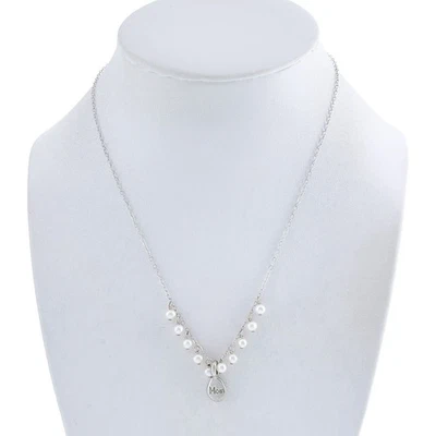 Vintage Sterling Silver 925 Pearl "Mom" Pendant Necklace 16.5"-18.5" - Image 1 of 4