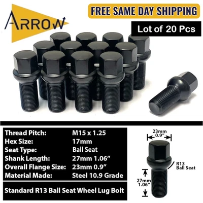 20 peças parafusos de assento esférico preto 15x1,25 ajuste Mercedes GLE GLS 450/580/600/63AMG - Imagem 1 de 4