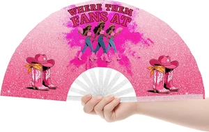 “Where Them Fans At” Clack Fan – 26" Pink Western Festival Dance Fan - Picture 1 of 11