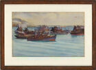 Mid 20th Century Watercolour - Coastal Scene with Fishing Boats