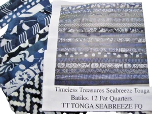 12 Batik Quilt Fabric Fat Quarters Tonga Batiks Seabreeze Navy NEW - Picture 1 of 13