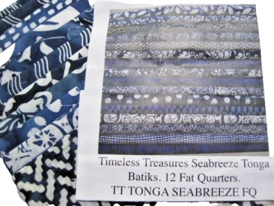 12 Batik Quilt Fabric Fat Quarters Tonga Batiks Seabreeze Navy NEW - Image 1 of 4