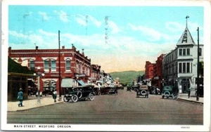 1920s OR Postcard Main Street Medford Oregon Old Cars Billiards Signs St. View - Picture 1 of 2