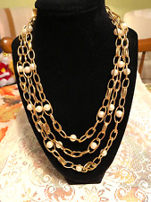 Ann Taylor Pearl And Gold Chain Necklace - Triple Strand