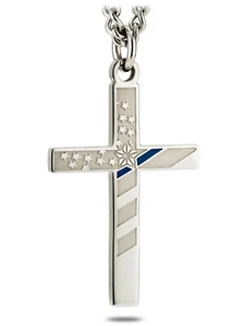 Herren Edelstahl Flagge Kreuz mit dünner blauer Linie Halskette - Sprüche 30:5 - Bild 1 von 4