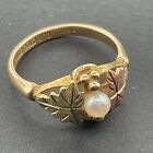 Coleman Co Black Hills Gold Pearl Leaf Ring 10k Yellow Rose Green Gold Size 7.75
