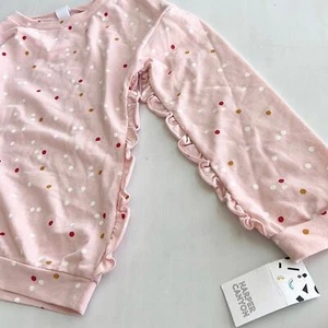 NEW Harper Canyon GIRLS SIZE 6 Pink Dots Ruffle Arm Detail Side Sweatshirt Top - Picture 1 of 7