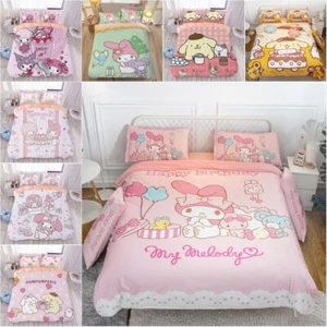 My Melody Pom Pom Purin Bed Sheet Quilt Cover Pillowcase 4Pcs Girls' Bedding Set - Picture 1 of 34